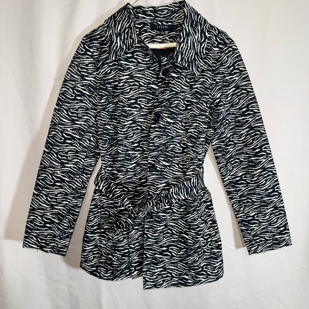 Sandro Black and White Zebra Print Trench Coat